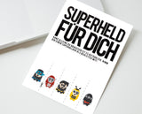 Abreisskarte - Superheld beschützt Dich - Super lustige Postkarte zum Verschenken - Namen Personalisierbar - 2 Karten - 1 Umschlag