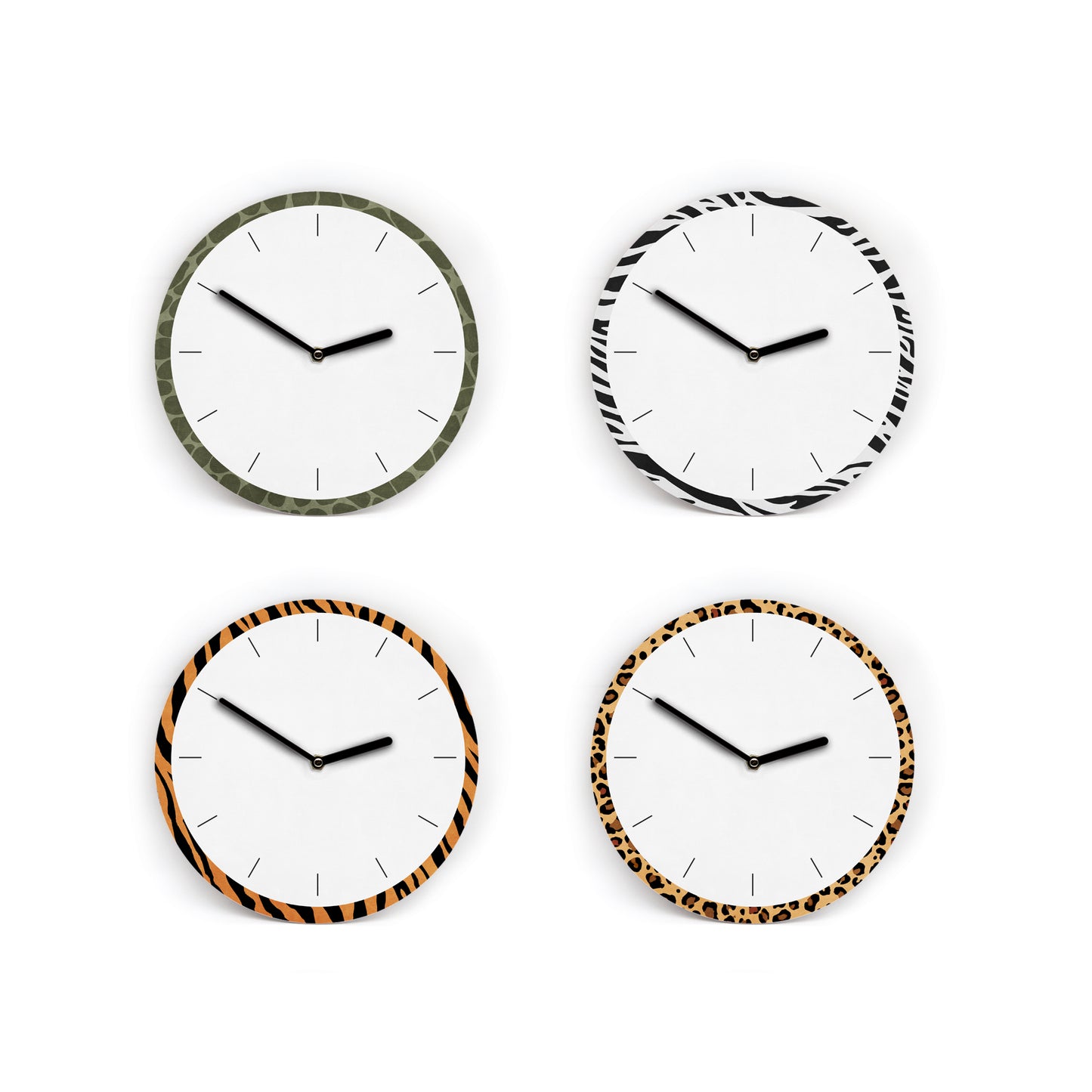 Leopard Wanduhr - Mit und ohne Striche und Zahlen - 3 Größen - Ziffernblatt weißgrau - Gut lesbar - Cooles Design - Leises Uhrwerk