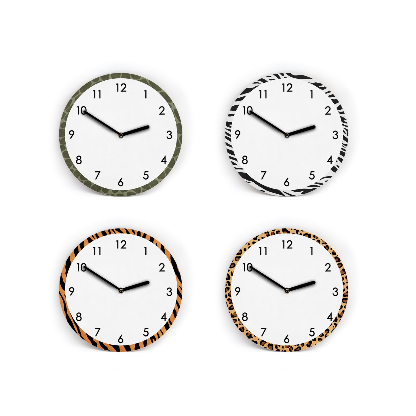 Leopard Wanduhr - Mit und ohne Striche und Zahlen - 3 Größen - Ziffernblatt weißgrau - Gut lesbar - Cooles Design - Leises Uhrwerk