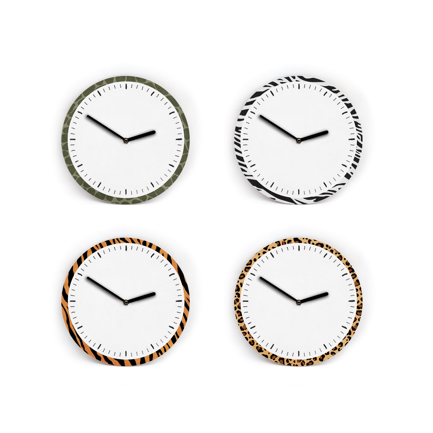 Leopard Wanduhr - Mit und ohne Striche und Zahlen - 3 Größen - Ziffernblatt weißgrau - Gut lesbar - Cooles Design - Leises Uhrwerk