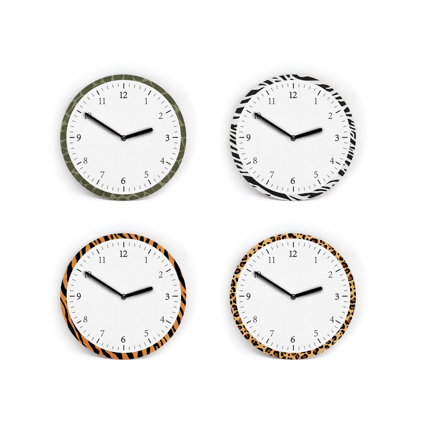 Leopard Wanduhr - Mit und ohne Striche und Zahlen - 3 Größen - Ziffernblatt weißgrau - Gut lesbar - Cooles Design - Leises Uhrwerk