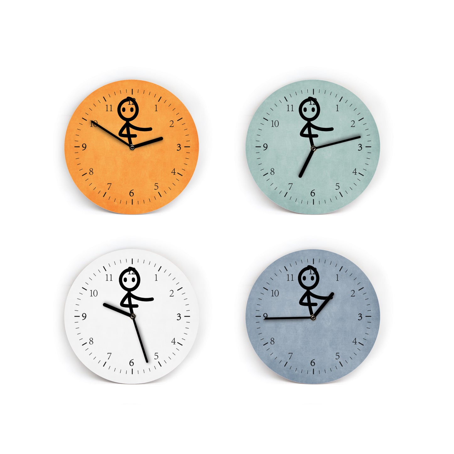 Wanduhr Kick it - Zeiger sind Beine die sich bewegen - 23 cm Groß - Mit und ohne Ziffernblatt - 12 Farbvarianten - Leises Uhrwerk