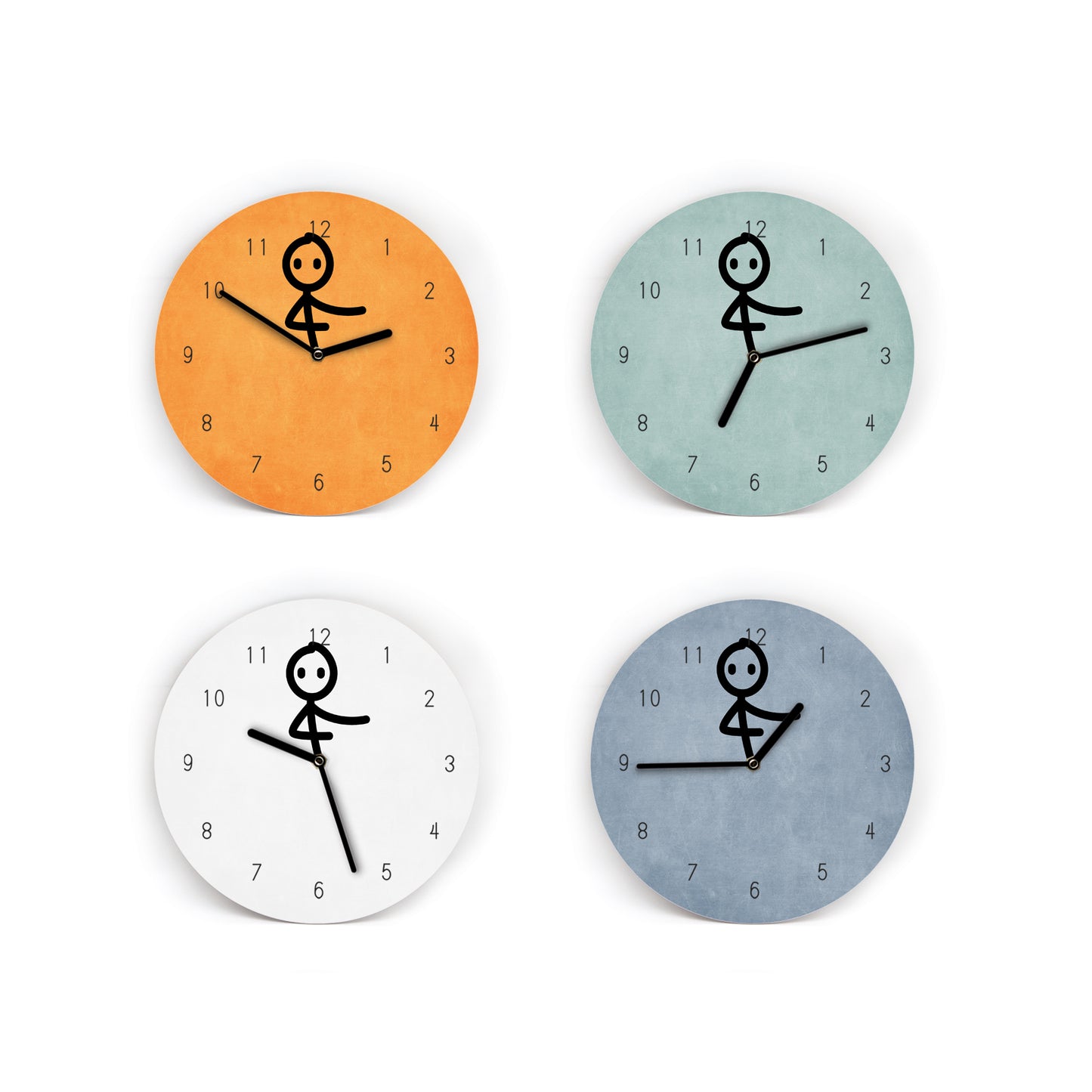 Wanduhr Kick it - Zeiger sind Beine die sich bewegen - 23 cm Groß - Mit und ohne Ziffernblatt - 12 Farbvarianten - Leises Uhrwerk