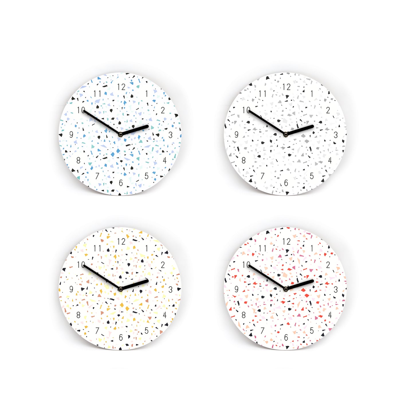 Wanduhr im Terazzo Style mit und ohne Striche und Zahlen - 4 Farbvarianten- 3 verschiedene Größen - Von Mini bis Groß - Leises Uhrwerk