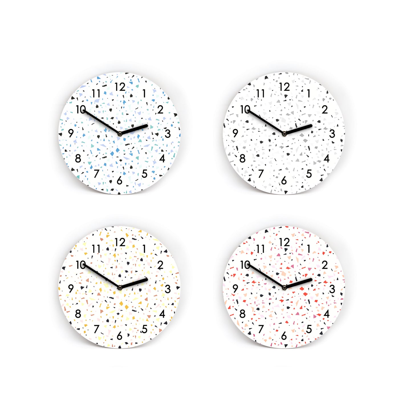 Wanduhr im Terazzo Style mit und ohne Striche und Zahlen - 4 Farbvarianten- 3 verschiedene Größen - Von Mini bis Groß - Leises Uhrwerk