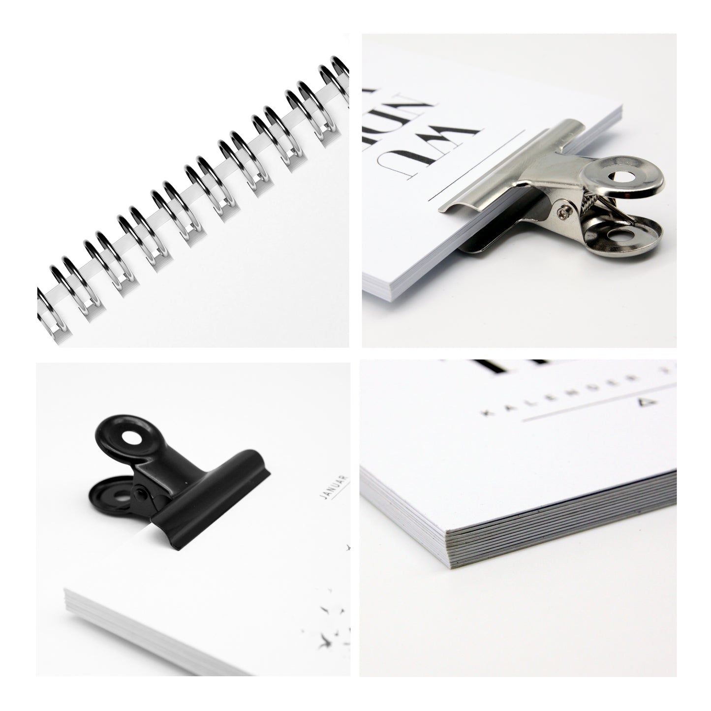 Kalender - Immerwährend - Längliches Format - Geburtstagskalender - Typografisch - Schwarzweiß - Mit Klammer oder Spiralbindung - Halb DINA4