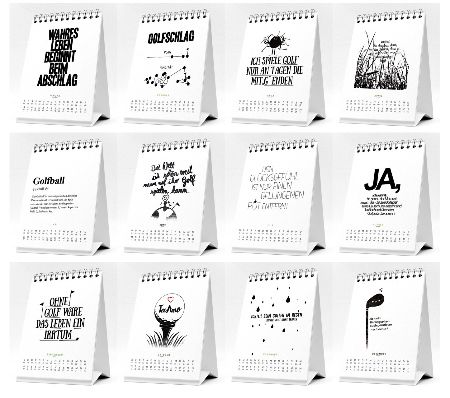 Kleiner lustiger Golfkalender 2026 mit Sprüchen und Illustrationen - Witziges Geschenk für Golfer - Tischkalender zum Aufstellen - DIN A6