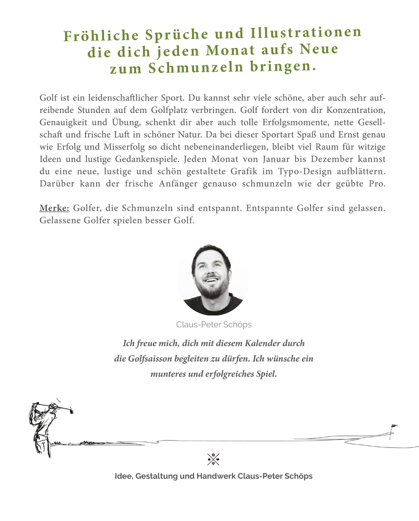 Kleiner lustiger Golfkalender 2026 mit Sprüchen und Illustrationen - Witziges Geschenk für Golfer - Tischkalender zum Aufstellen - DIN A6