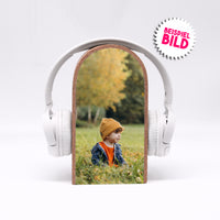 Kopfhörerhalter mit DEINEM Foto - Lieblingsbild Haustiere Kinder Pärchen auf massiven Ständer für Kopfhörer - Individuell Schön Handgemacht
