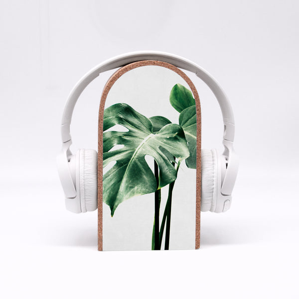 Kopfhörerständer - Monstera - Halterung für Kopfhörer - Massiv - Für Tisch und Wand - Platz für Kopfhörer u Headset - Natur - Pflanzen Style