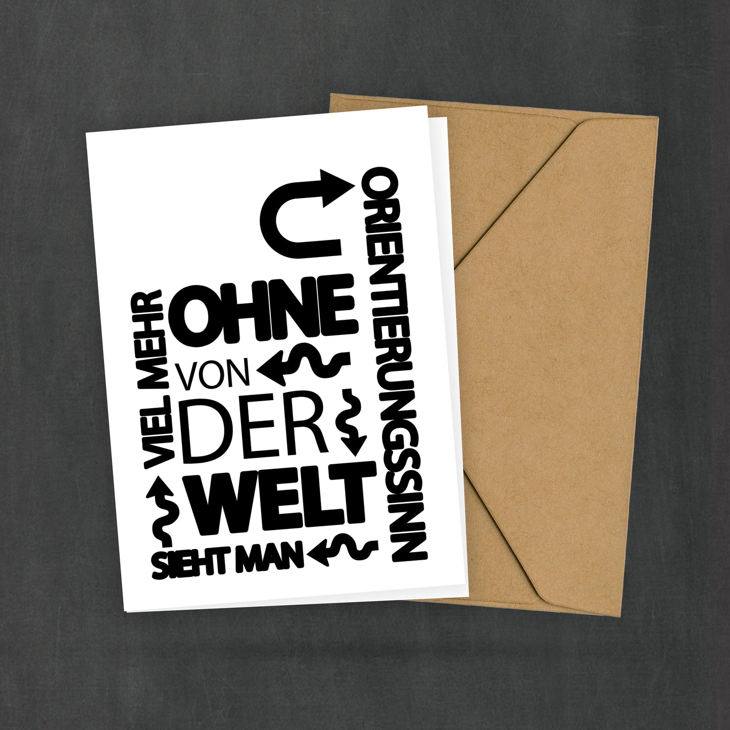 Spruchkarte - Ohne Orientierungssinn sieht man mehr von der Welt - Postkarte - Mini Print - 2 Karten und 1 Umschlag