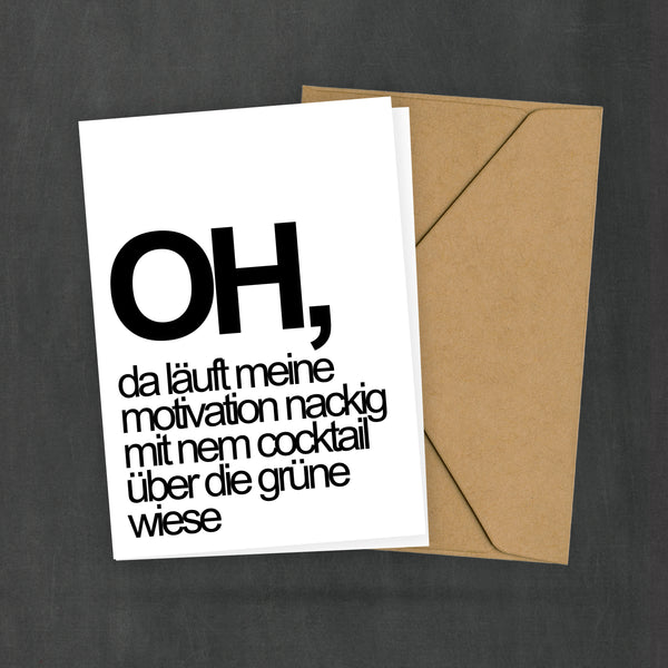 Postkarte - Oh, da läuft meine Motivation nackig... - Motivationskarte - Spruch - Kleiner Druck - Typocard - 2 Karten und 1 Umschlag