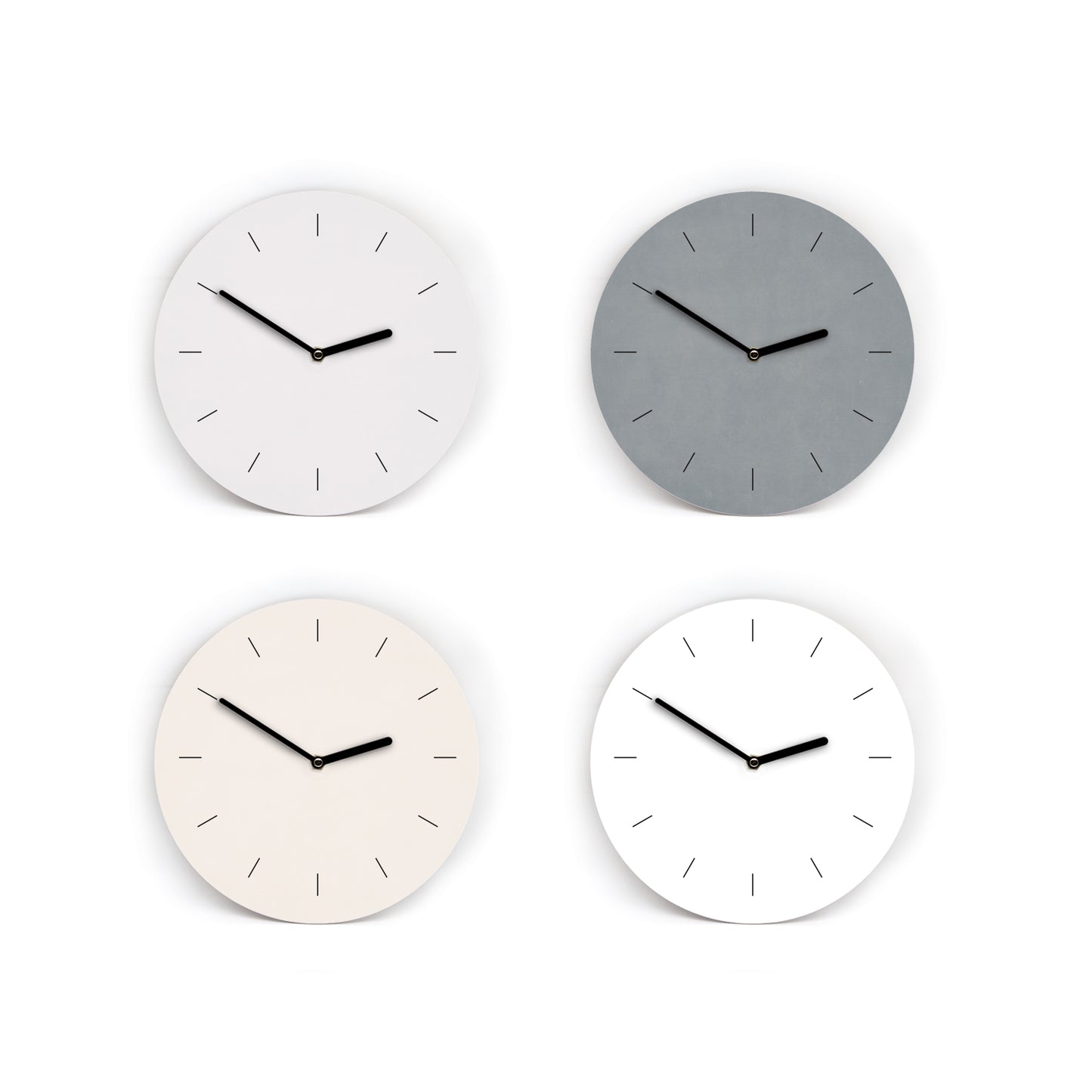 Wanduhr in 6 Weiß- und Grautönen - Auswahl - Mit und ohne Striche und Zahlen - 3 Größen von Mini bis Groß - Leises Uhrwerk