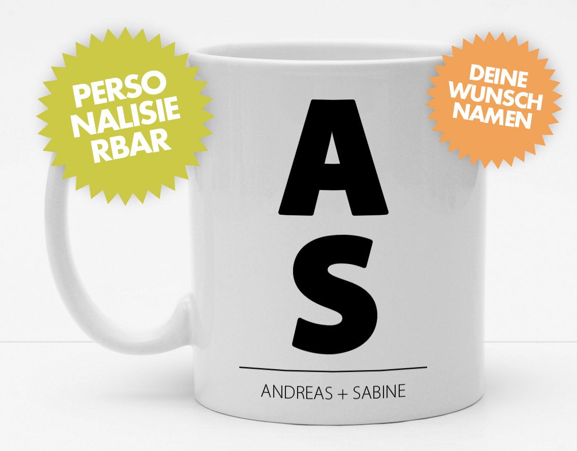 Personalisierbare Tasse mit Initialien Anfangsbuchstaben - Big Letters - 325ml - Handmade
