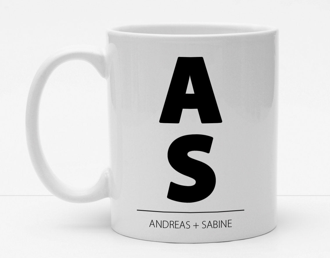 Personalisierbare Tasse mit Initialien Anfangsbuchstaben - Big Letters - 325ml - Handmade
