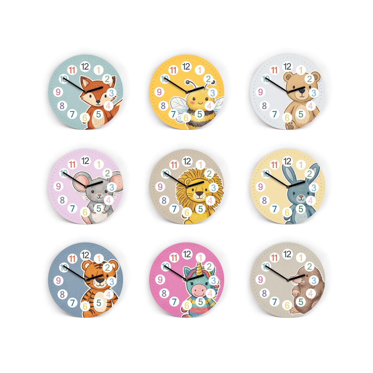 Kinder Wanduhr Bär - Ohne Ticken - mit Namen - 3 Größen 20 Farben zur Auswahl - Kinderzimmer Uhr - Große Zahlen