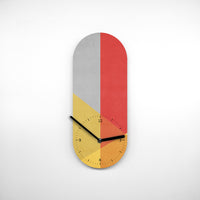 Schicke Uhrform - Modernes Wanduhr Design - Color Layer - Rot Gelb Grau - Geometrisch - Ziffernblatt - 2 Größen - Geräuschlos - Handmade