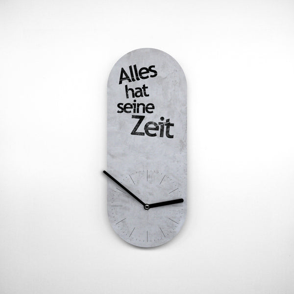 Besondere Uhrform - Alles hat seine Zeit - Typo Design - Wanduhr mit Message - Grau - 2 verschiedene Größen - Leises Uhrwerk - Handmade