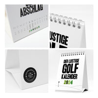 Kleiner lustiger Golfkalender 2024 mit Sprüchen und Illustrationen - Witziges Geschenk für Golfer - Tischkalender zum Aufstellen - DIN A6