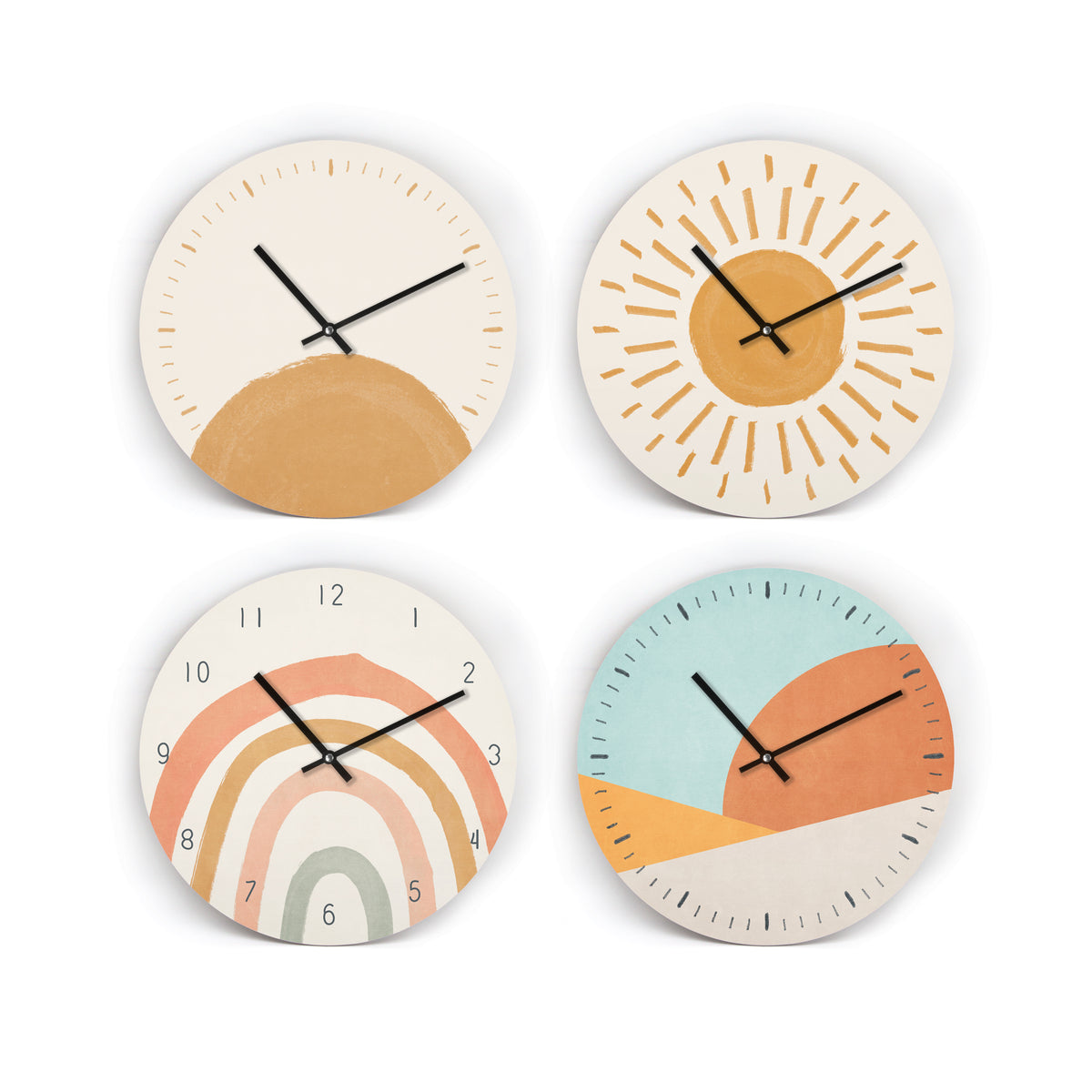 Wanduhren mit Boho Motiven - Natur und Erdfarben - Sanftes Beige Braun - Gemütliche Deko - 3 verschiedene Größen