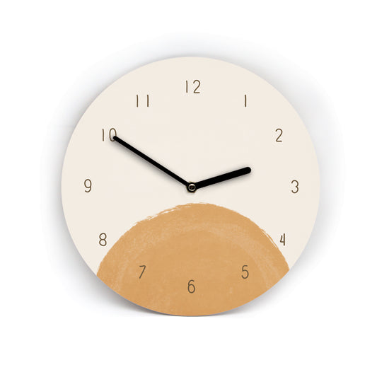 Wanduhr mit Boho Motive - Mond - Natur und Erdfarben - Sanftes Beige Braun - Gemütliche Deko - 3 verschiedene Größen - Viele Varianten zur Auswahl