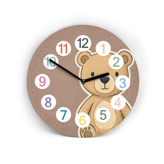 Kinder Wanduhr Bär - Ohne Ticken - mit Namen - 3 Größen 20 Farben zur Auswahl - Kinderzimmer Uhr - Große Zahlen