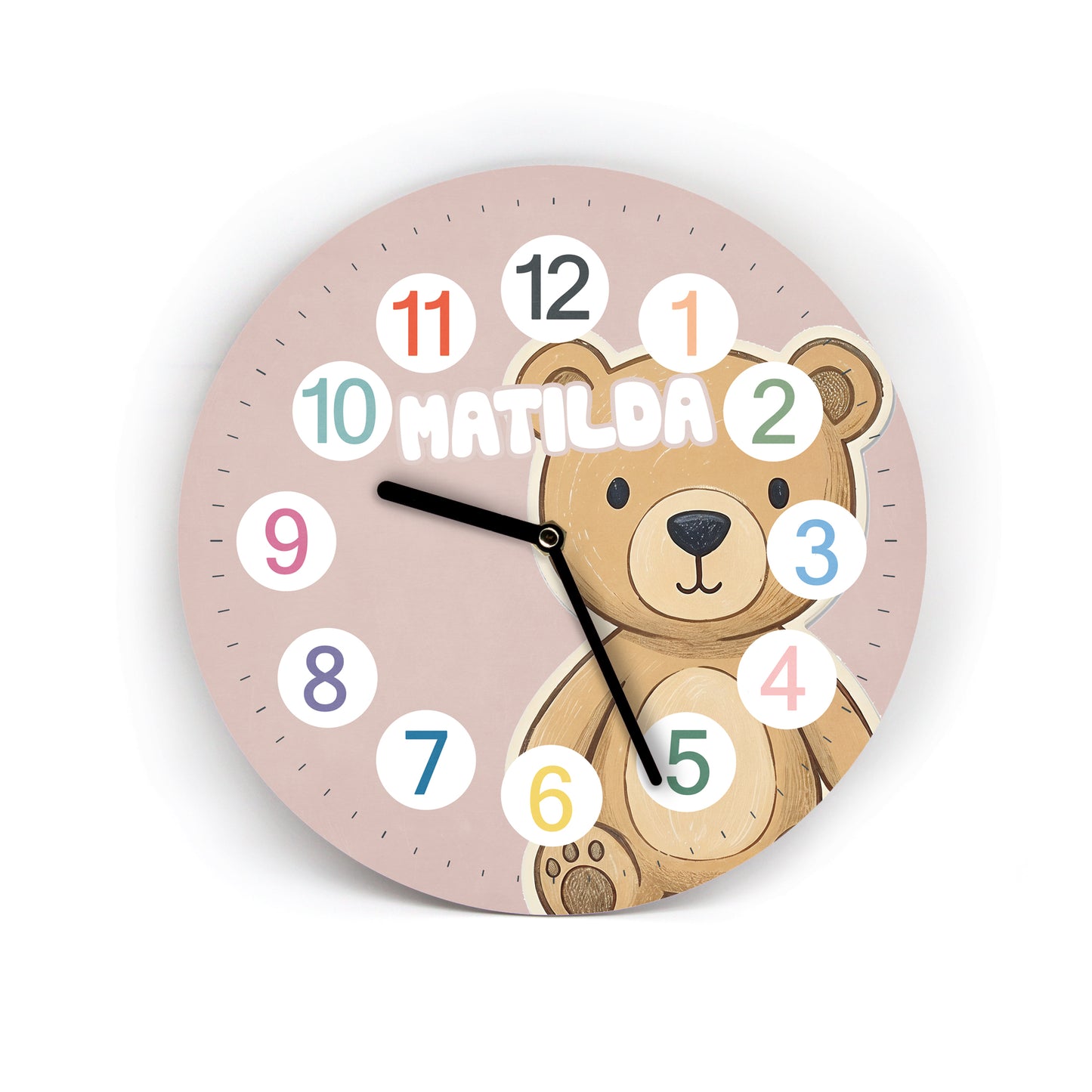Kinder Wanduhr Bär - Ohne Ticken - mit Namen - 3 Größen 20 Farben zur Auswahl - Kinderzimmer Uhr - Große Zahlen