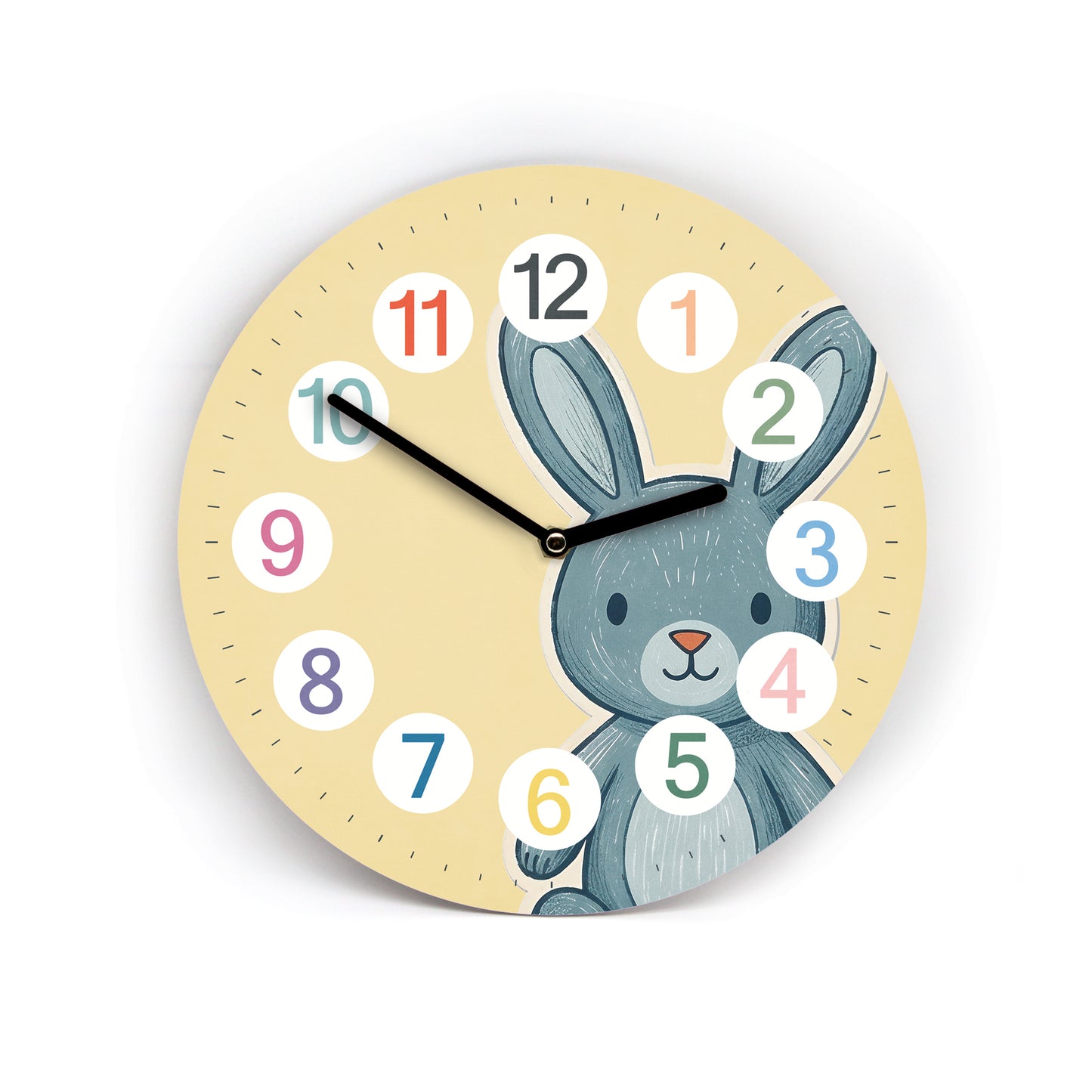 Kinder Wanduhr Hase - Ohne Ticken - mit Namen - 3 Größen 20 Farben zur Auswahl - Kinderzimmer Uhr - Große Zahlen