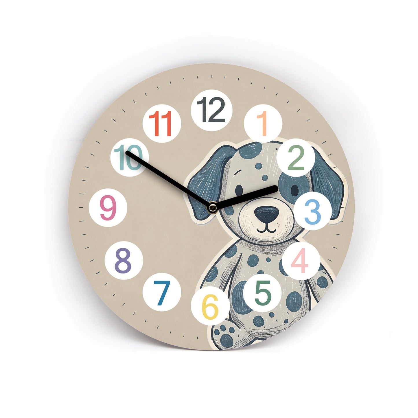 Kinder Wanduhr Hund- Ohne Ticken - mit Namen - 3 Größen 20 Farben zur Auswahl - Kinderzimmer Uhr - Große Zahlen