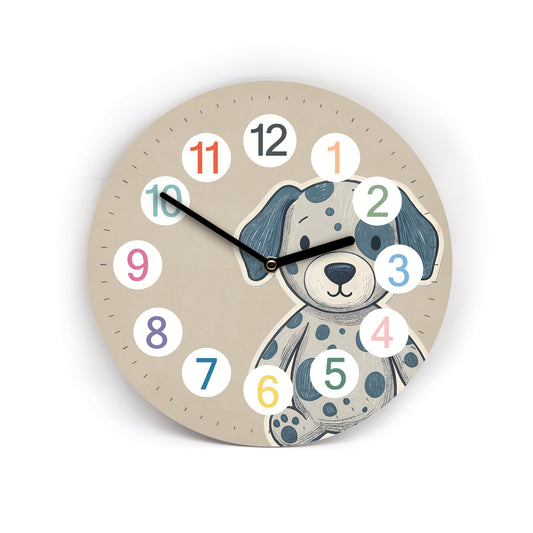 Kinder Wanduhr Hund- Ohne Ticken - mit Namen - 3 Größen 20 Farben zur Auswahl - Kinderzimmer Uhr - Große Zahlen