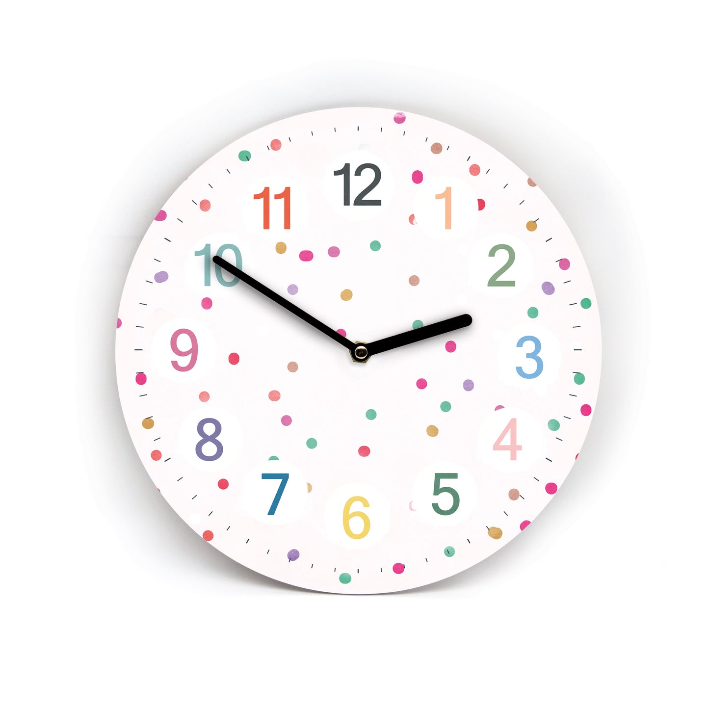 Kinder Wanduhr Color Dots Konfetti - Ohne Ticken - auf Wunsch mit Namen - 3 Größen - Kinderzimmer Uhr - Große Zahlen