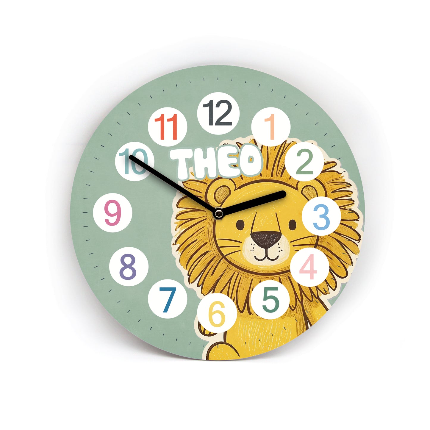 Kinder Wanduhr Löwe - Ohne Ticken - mit Namen - 3 Größen 20 Farben zur Auswahl - Kinderzimmer Uhr - Große Zahlen