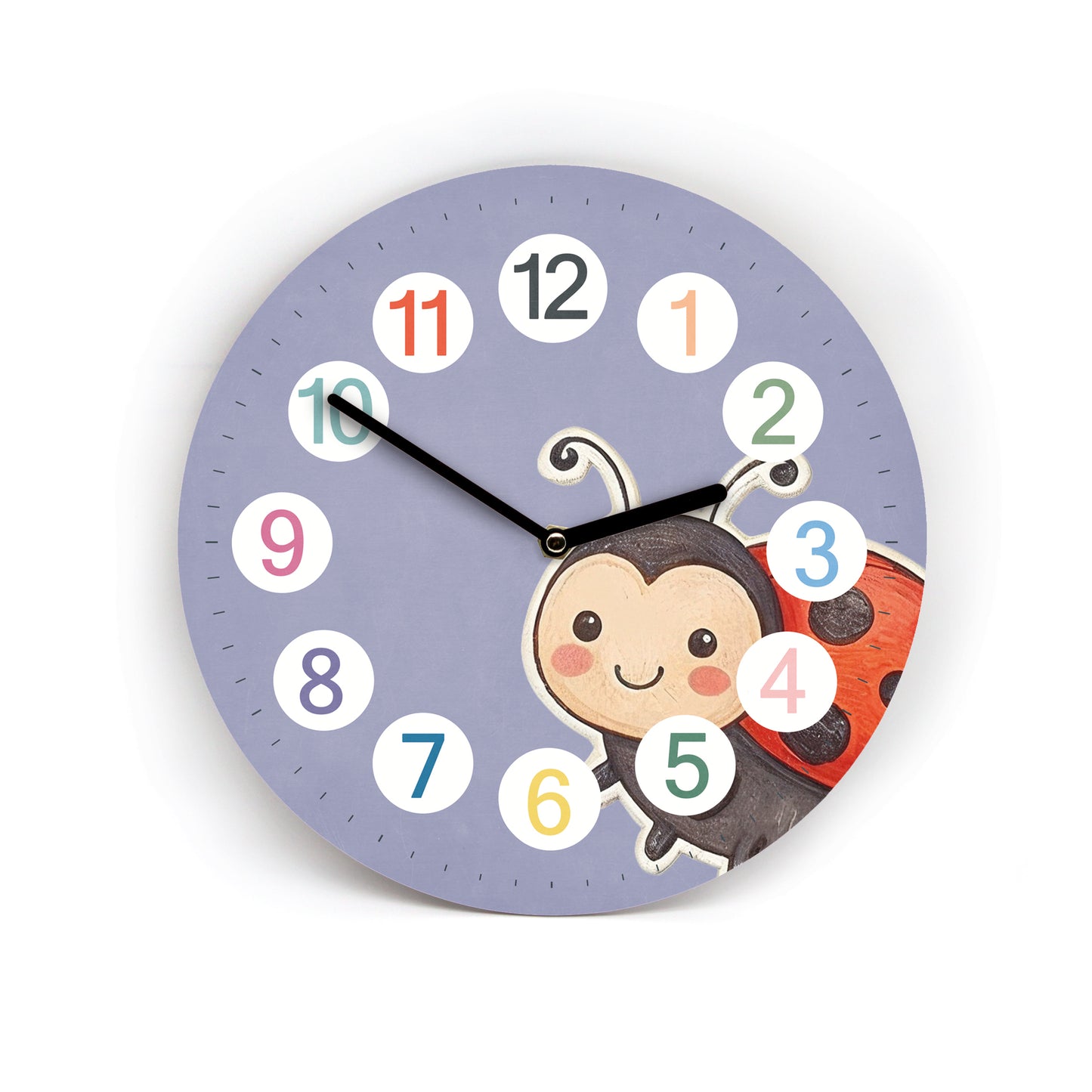 Kinder Wanduhr Marienkäfer - Ohne Ticken - mit Namen - 3 Größen 20 Farben zur Auswahl - Kinderzimmer Uhr - Große Zahlen