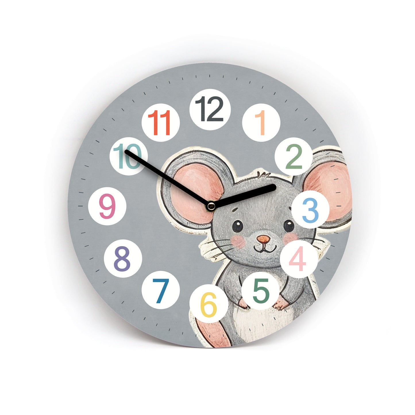Kinder Wanduhr Maus - Ohne Ticken - mit Namen - 3 Größen 20 Farben zur Auswahl - Kinderzimmer Uhr - Große Zahlen