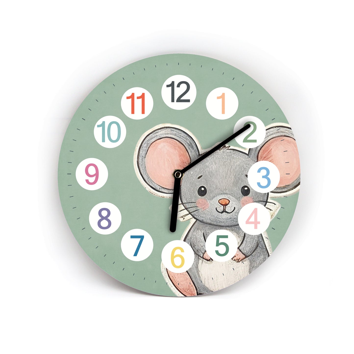 Kinder Wanduhr Maus - Ohne Ticken - mit Namen - 3 Größen 20 Farben zur Auswahl - Kinderzimmer Uhr - Große Zahlen