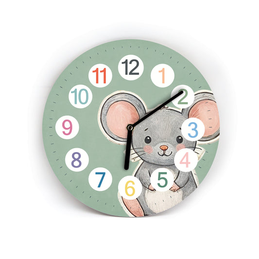 Kinder Wanduhr Maus - Ohne Ticken - mit Namen - 3 Größen 20 Farben zur Auswahl - Kinderzimmer Uhr - Große Zahlen