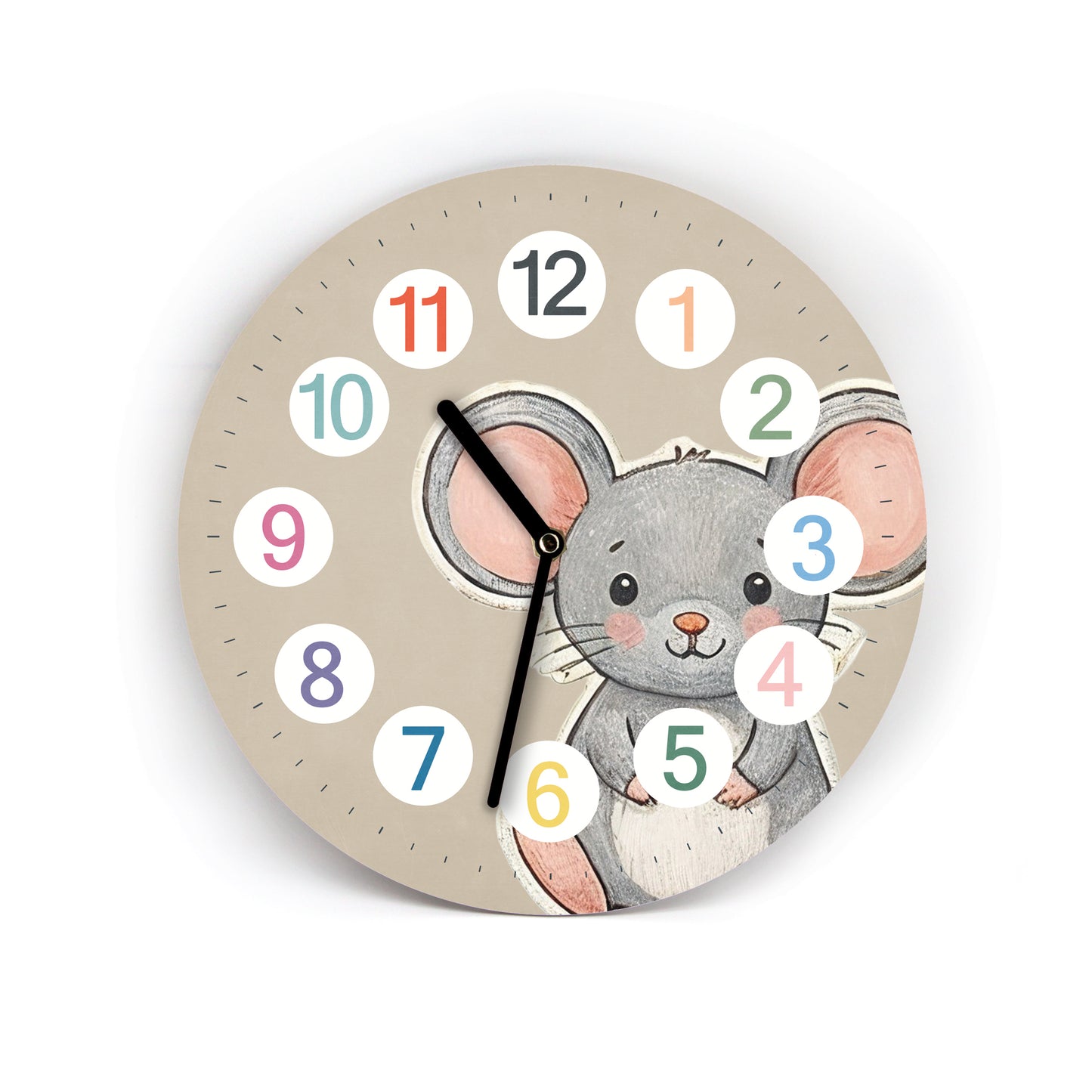 Kinder Wanduhr Maus - Ohne Ticken - mit Namen - 3 Größen 20 Farben zur Auswahl - Kinderzimmer Uhr - Große Zahlen