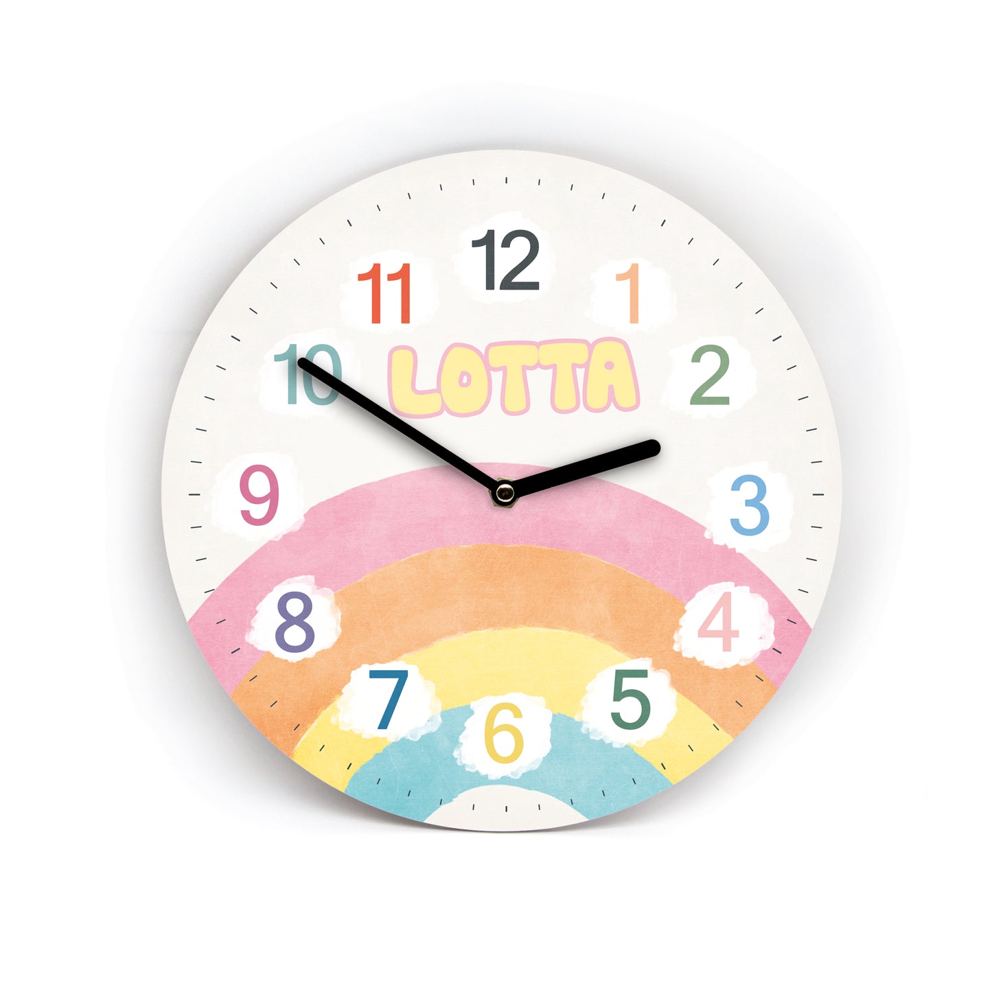 Kinder Wanduhr Regenbogen - Ohne Ticken - auf Wunsch mit Namen - 3 Größen - Kinderzimmer Uhr - Große Zahlen