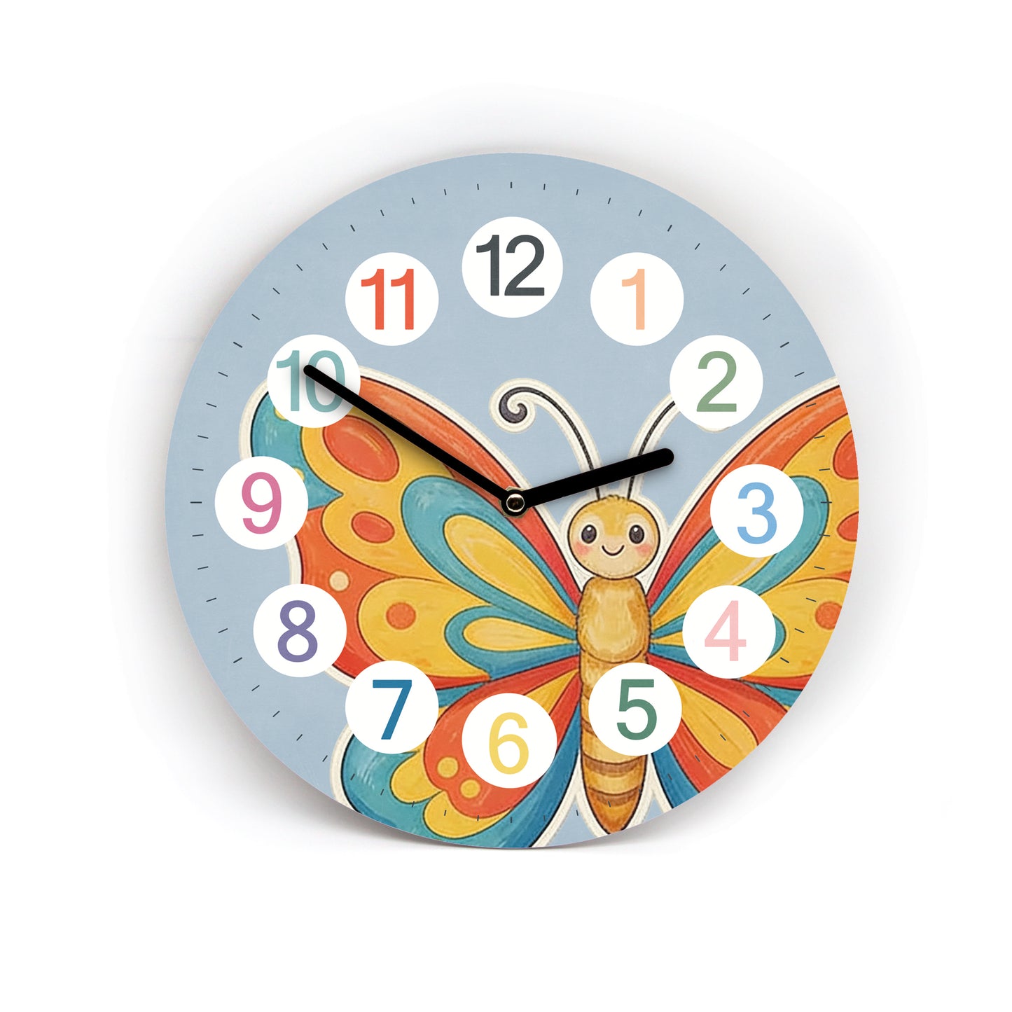 Kinder Wanduhr Schmetterling - Ohne Ticken - mit Namen - 3 Größen 20 Farben zur Auswahl - Kinderzimmer Uhr - Große Zahlen