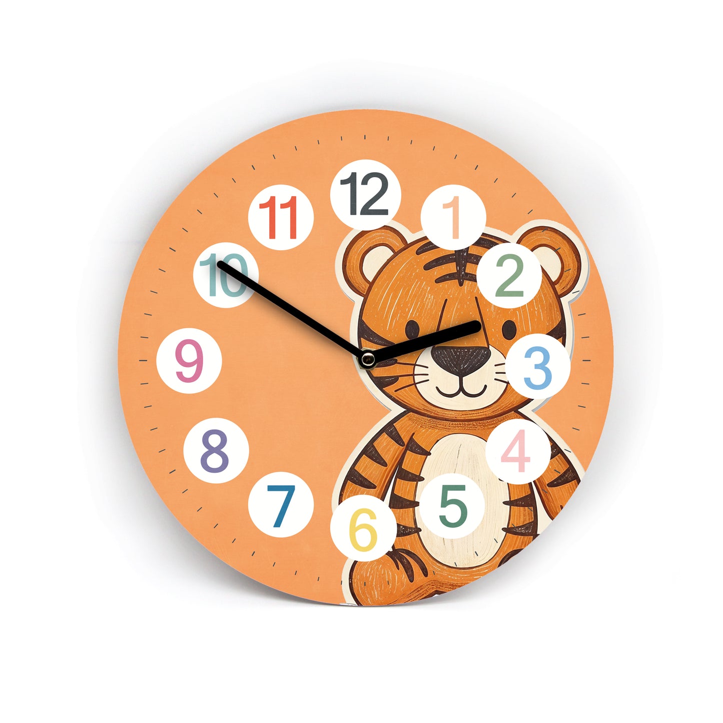 Kinder Wanduhr Tiger- Ohne Ticken - mit Namen - 3 Größen 20 Farben zur Auswahl - Kinderzimmer Uhr - Große Zahlen