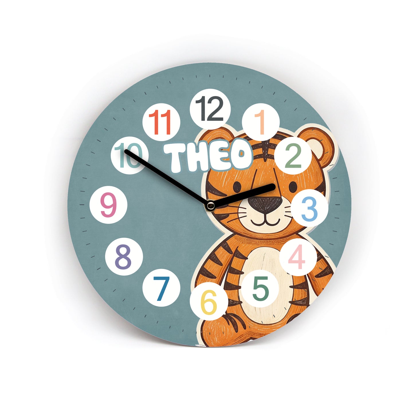 Kinder Wanduhr Tiger- Ohne Ticken - mit Namen - 3 Größen 20 Farben zur Auswahl - Kinderzimmer Uhr - Große Zahlen