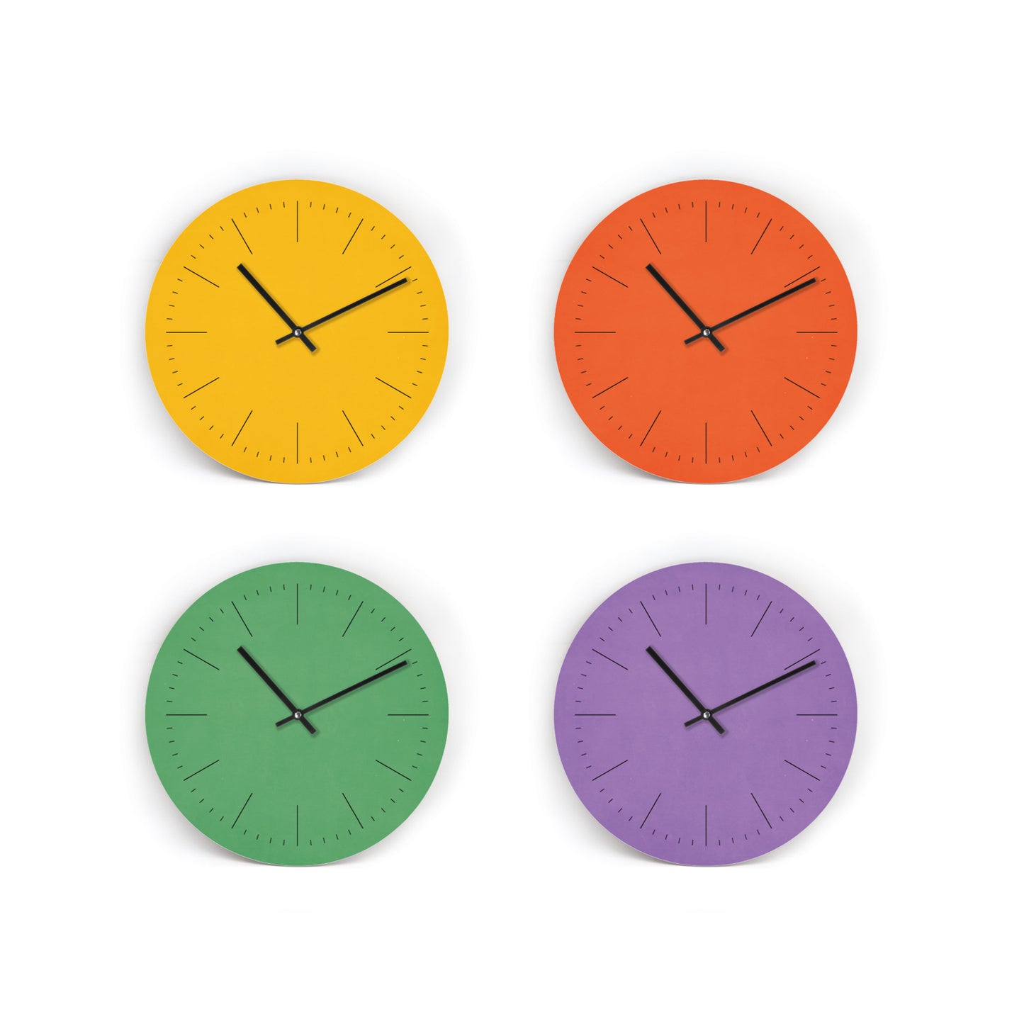 Wanduhr in 6 kräftigen auffälligen Eklektik Farben - Auswahl - Mit und ohne Striche und Zahlen - 3 Größen von Mini bis Groß - Leises Uhrwerk