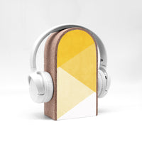 Kopfhörerhalter - Gelbes Muster - Ständer für Kopfhörer - Massiv - Schöner und praktischer Platz für Kopfhörer u Headset - Schickes Design