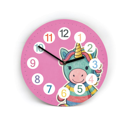 Kinder Wanduhr Einhorn - Ohne Ticken - mit Namen - 3 Größen 20 Farben zur Auswahl - Kinderzimmer Uhr - Große Zahlen