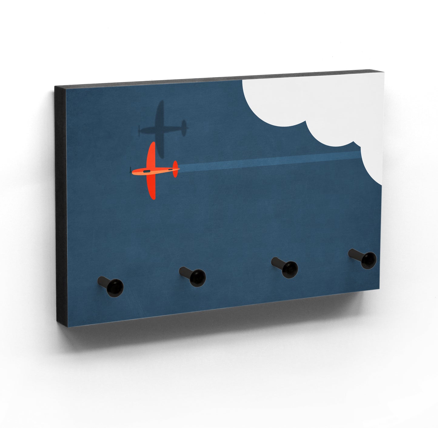 Schlüsselbrett - Hakenanzahl wählbar 3 - 5 - Flugzeug Motiv - Pilot über dem Meer - Sehnsucht Fliegen - Minimal Design - Hakenleiste Flur