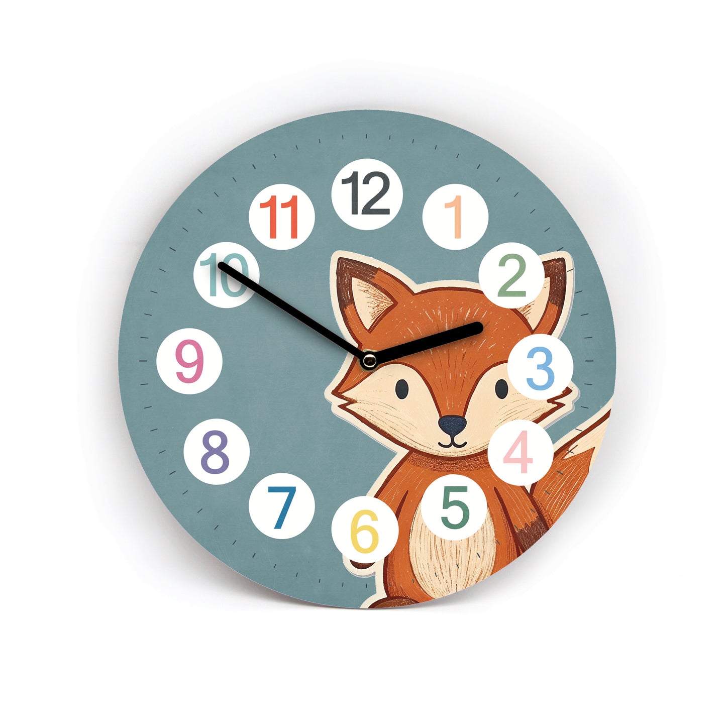 Kinder Wanduhr Fuchs - Ohne Ticken - mit Namen - 3 Größen 20 Farben zur Auswahl - Kinderzimmer Uhr - Große Zahlen