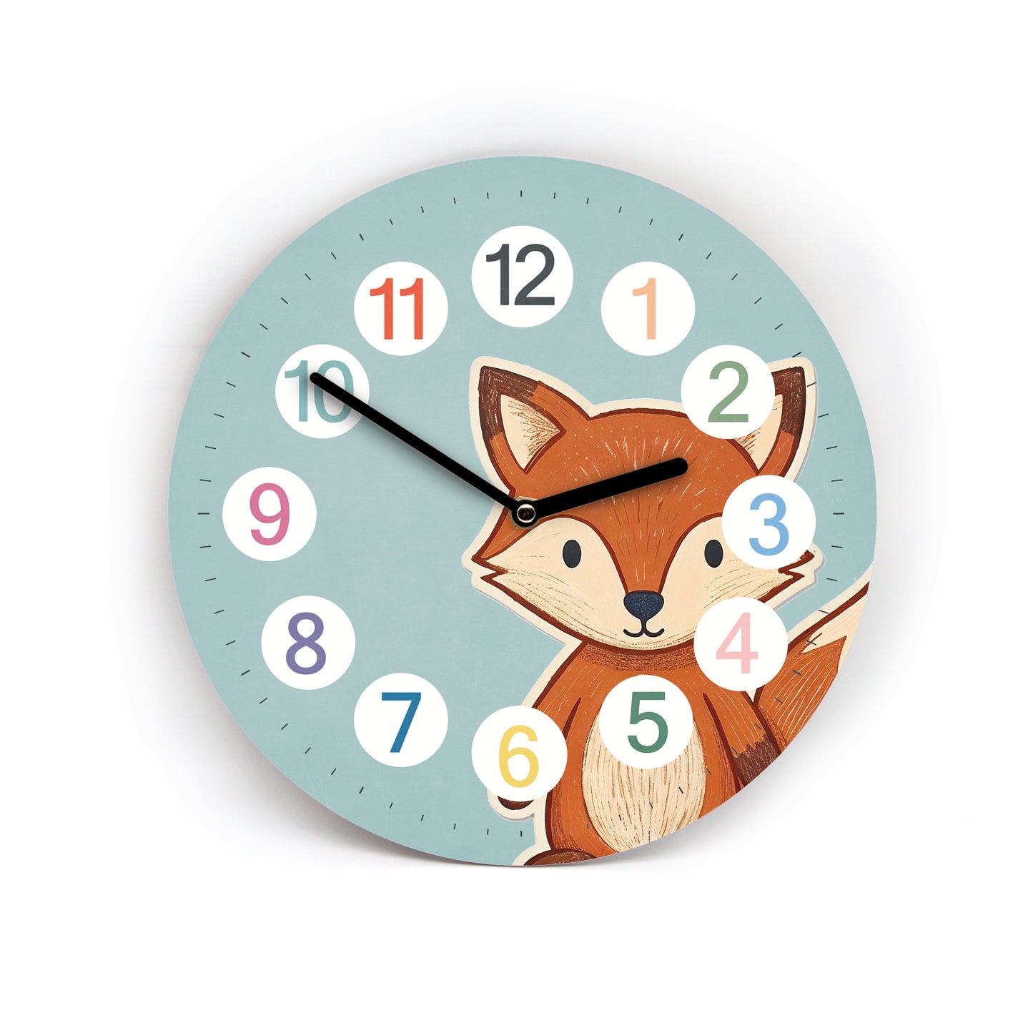 Kinder Wanduhr Fuchs - Ohne Ticken - mit Namen - 3 Größen 20 Farben zur Auswahl - Kinderzimmer Uhr - Große Zahlen