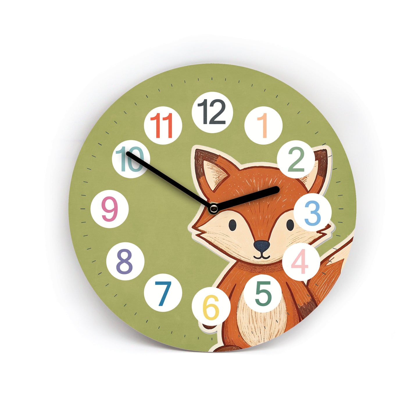 Kinder Wanduhr Fuchs - Ohne Ticken - mit Namen - 3 Größen 20 Farben zur Auswahl - Kinderzimmer Uhr - Große Zahlen