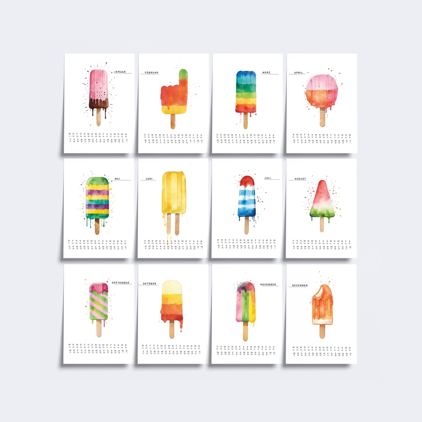 Eis Kalender 2026 - Have a Eis Day - 12 coole Eis Motive - Größe Klein bis Groß - Als Wandkalender oder Tischkalender - Schönes Geschenk
