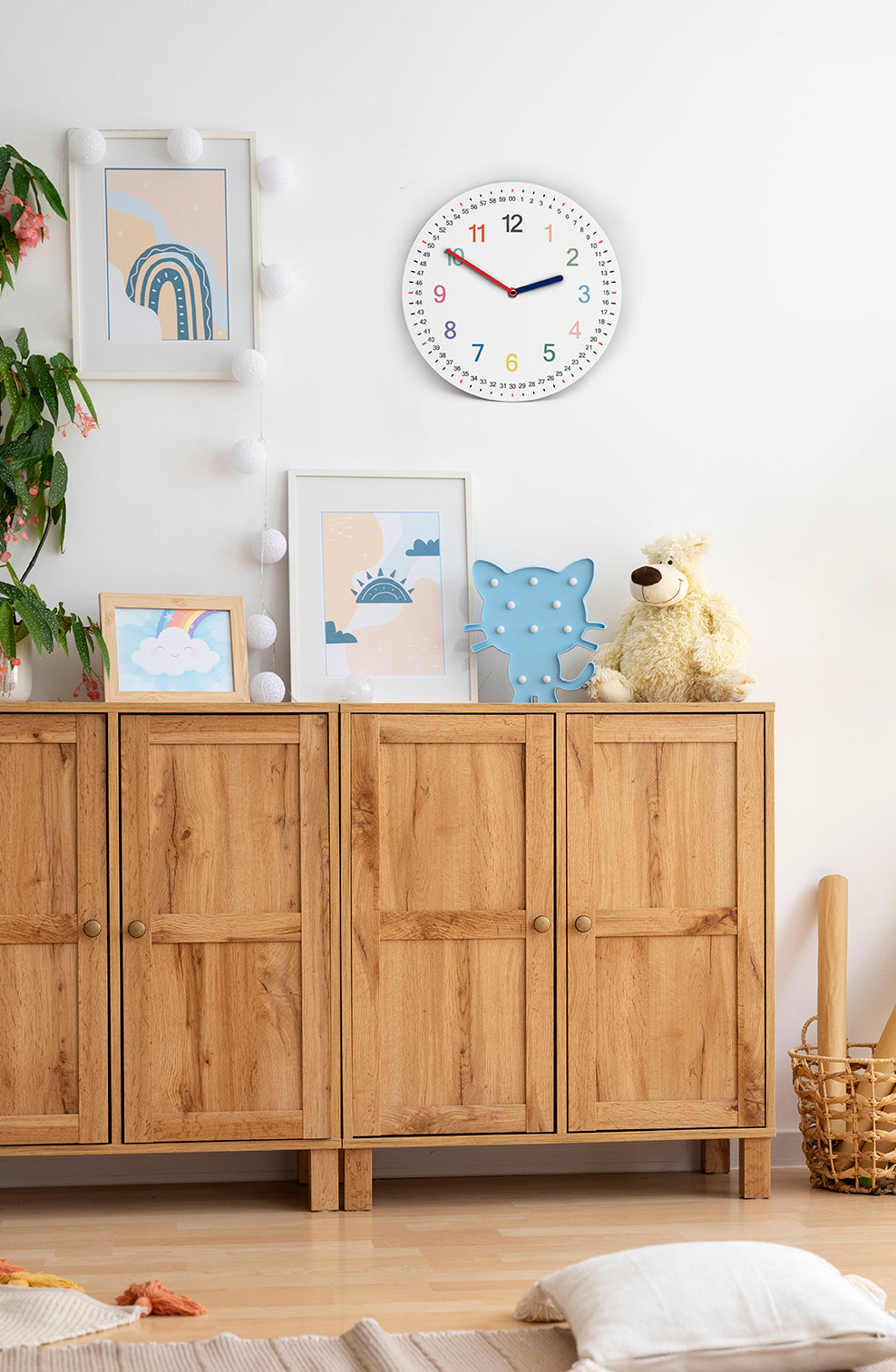 Kinder Wanduhr - Lernuhr Schulkind - Große Zahlen - Stunden / Minuten - Ohne Ticken - 3 Größen - Geschenk Einschulung